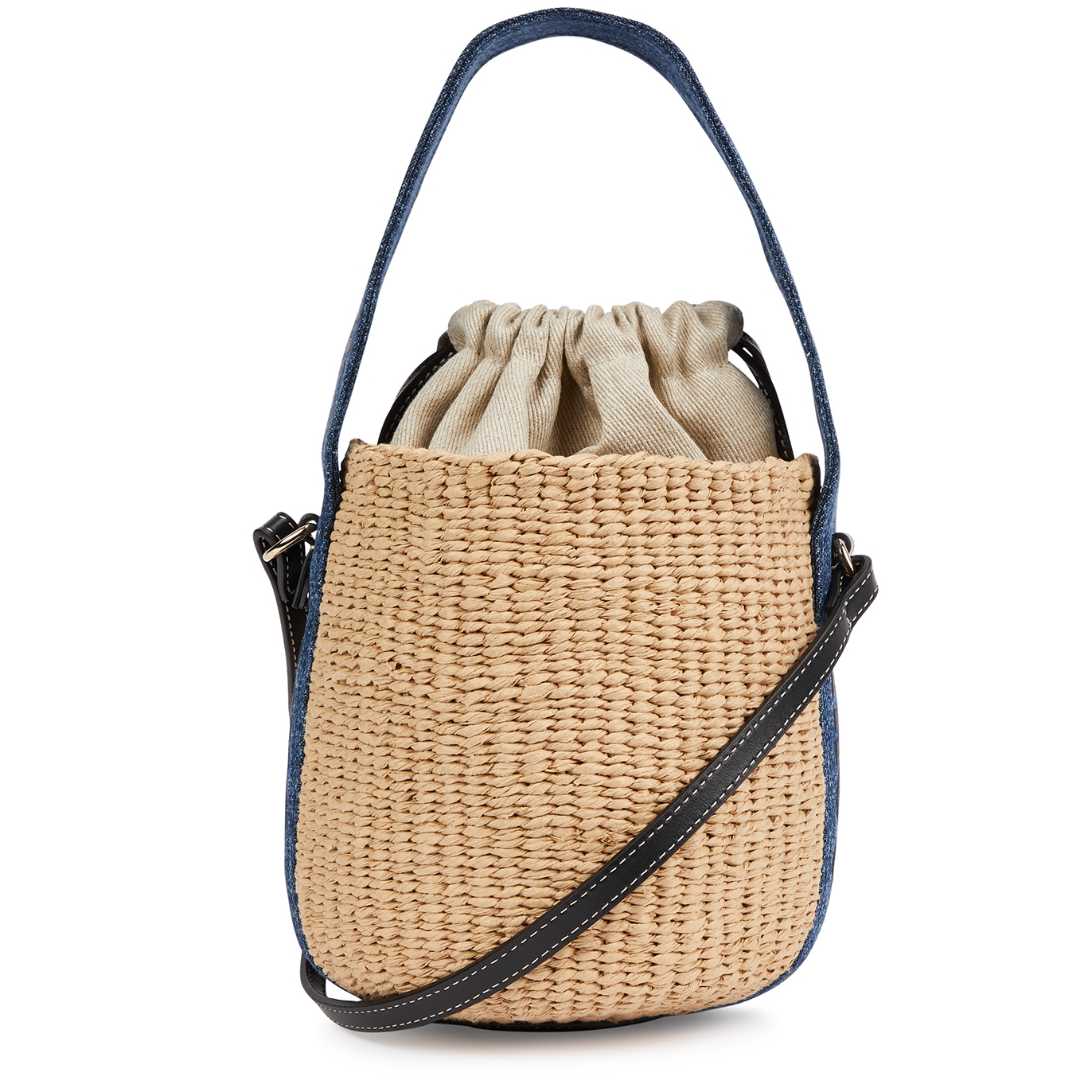 Chloé Woody Raffia Bucket Bag In Denim | ModeSens