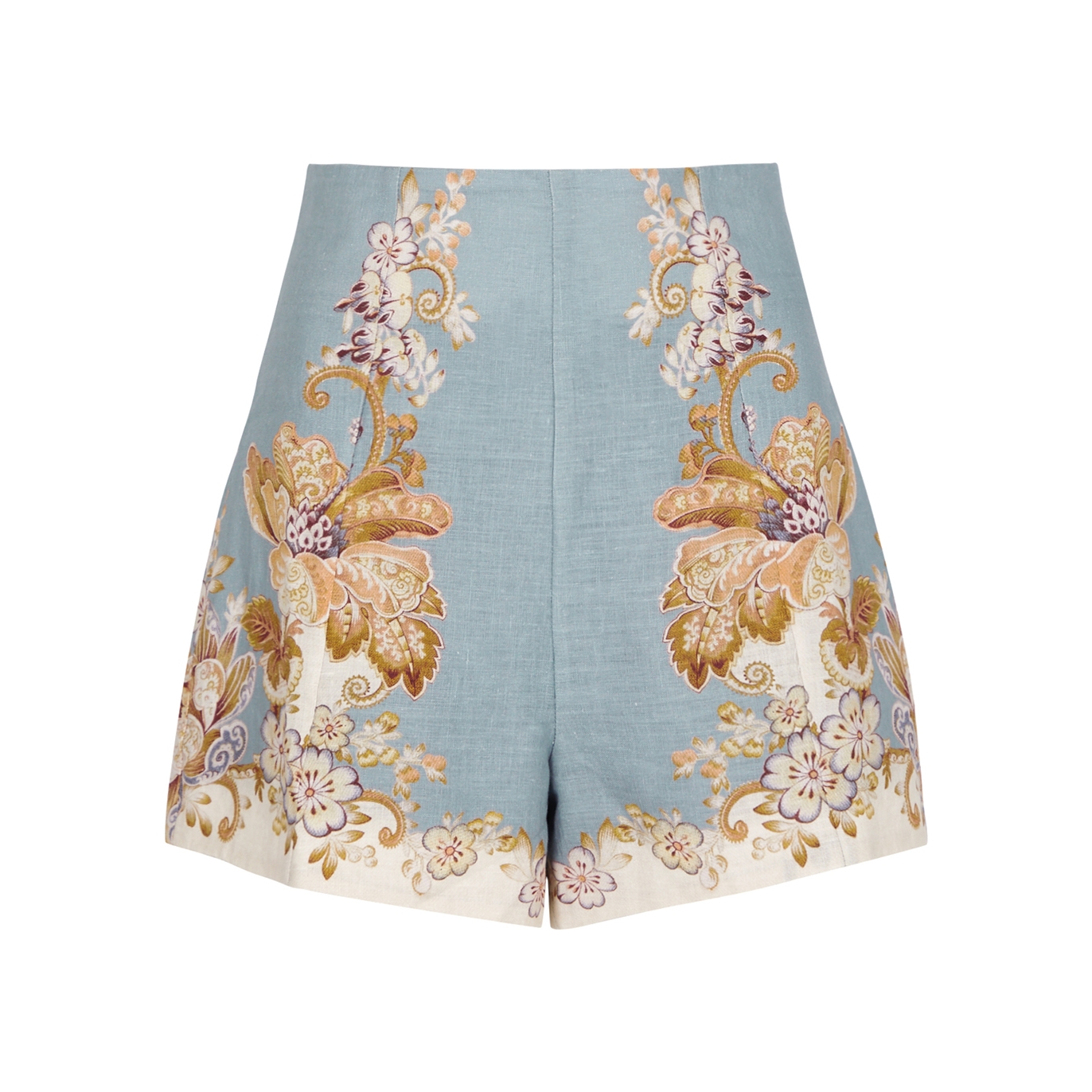 Alemais Blythe Printed Linen Shorts In Blue