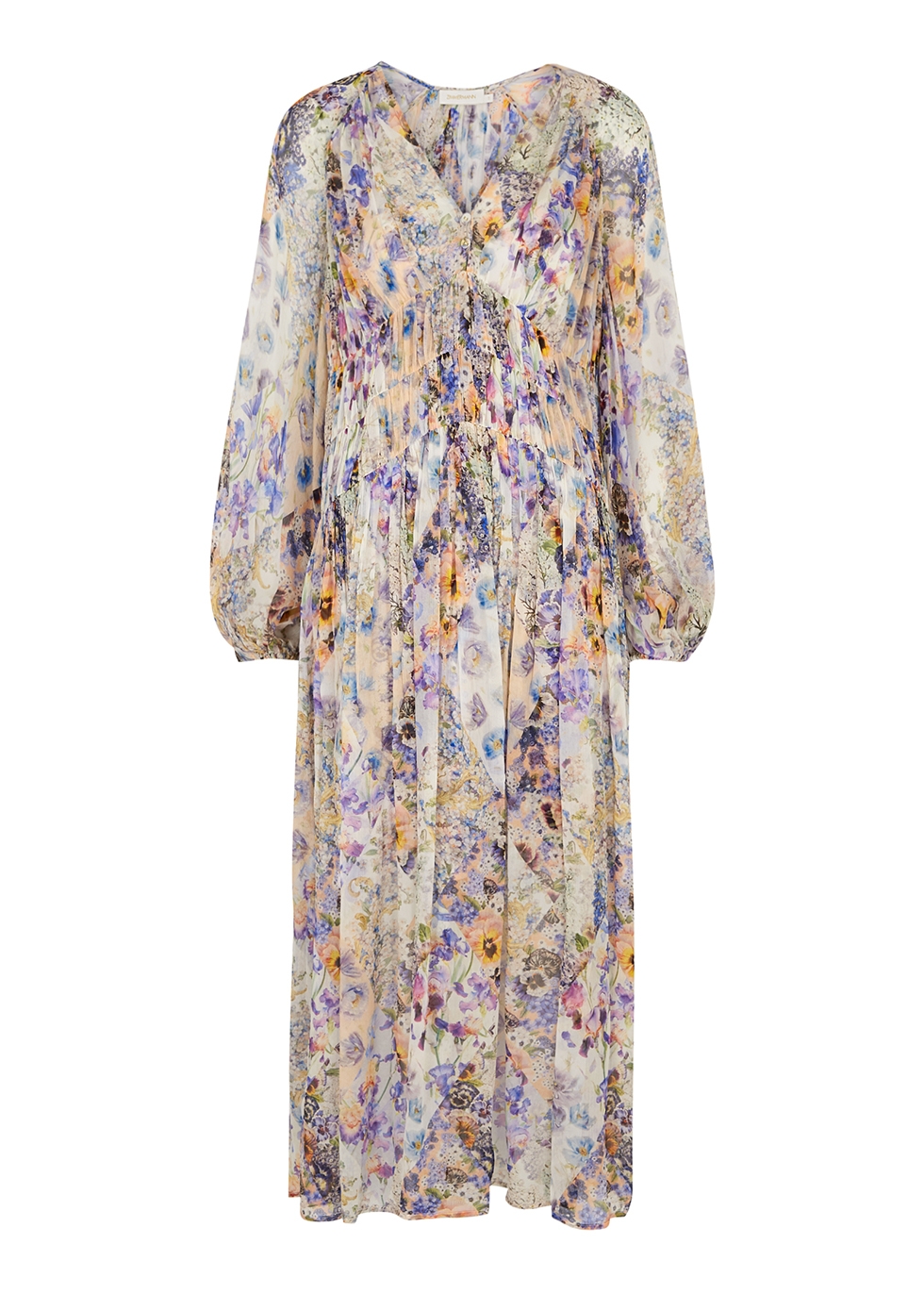 Zimmermann Tama floral-print plissé chiffon midi dress - Harvey Nichols
