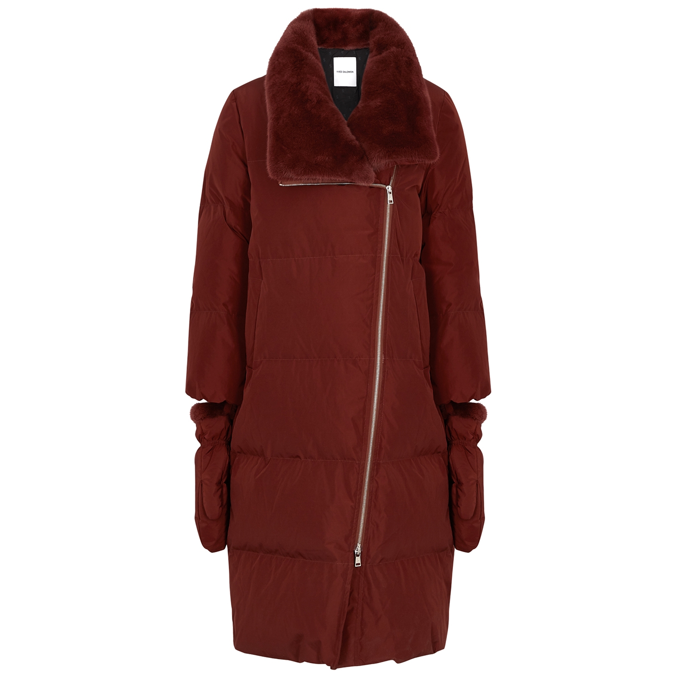 Yves Salomon Fur-trimmed Quilted Shell Coat - Burgundy - 10