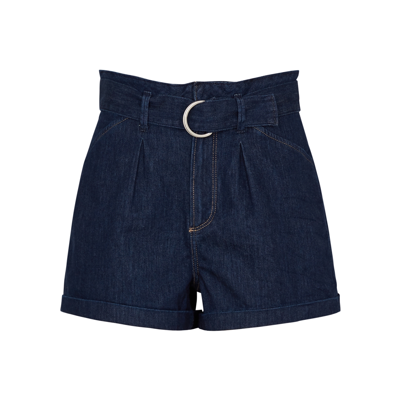 PAIGE CARLY BELTED STRETCH-DENIM SHORTS, SHORTS, BLUE