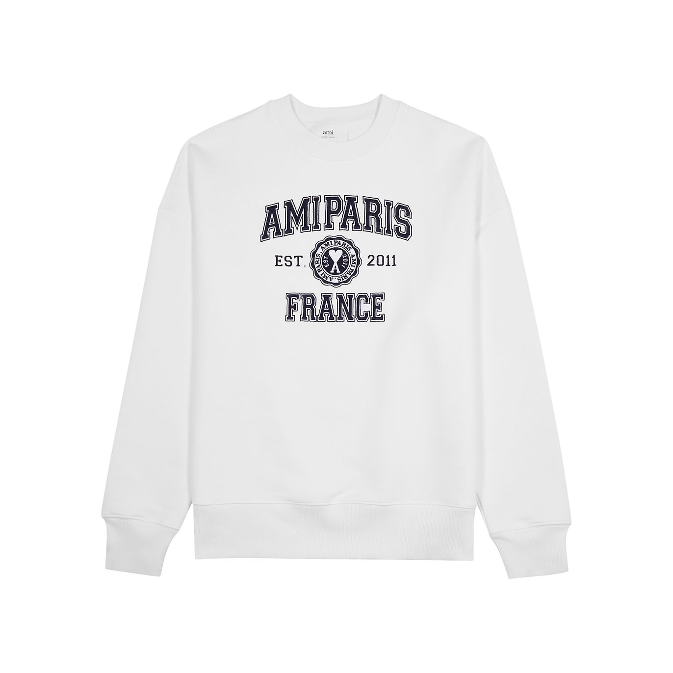 Ami Alexandre Mattiussi Ami Paris Logo-embroidered Cotton Sweatshirt In White