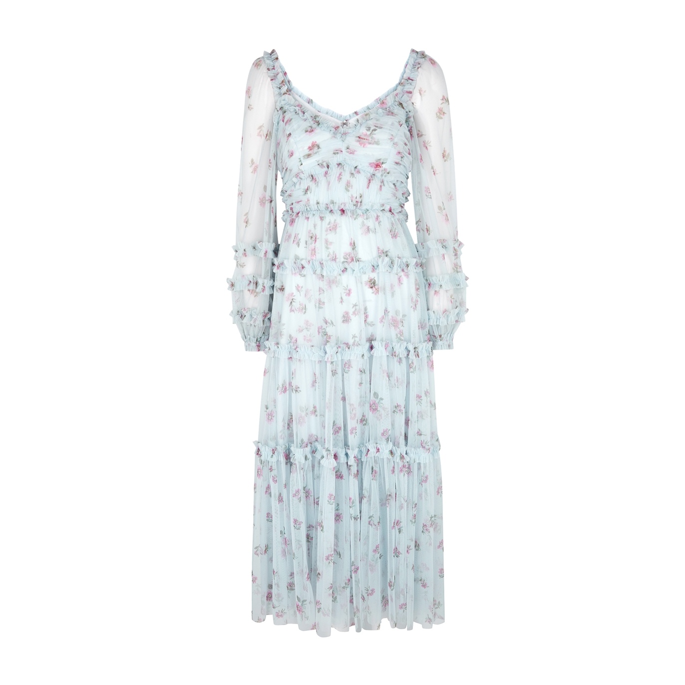 NEEDLE & THREAD SCATTER DITSY FLORAL-PRINT TULLE MIDI DRESS