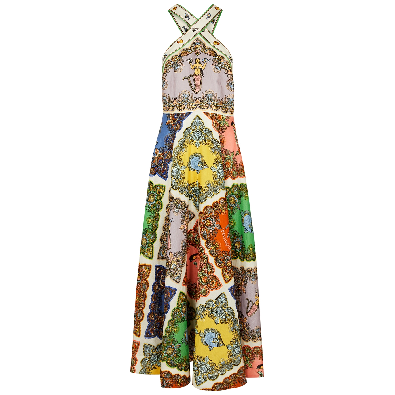 Alemais Trippy Troppo Tile-print Linen Halter Midi Dress In Multicoloured