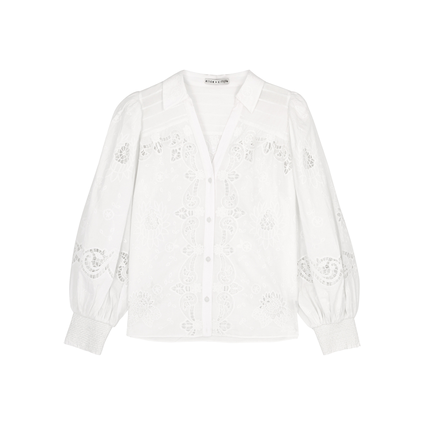 Alice And Olivia Venty Embroidered Puff-sleeve Blouse In White | ModeSens