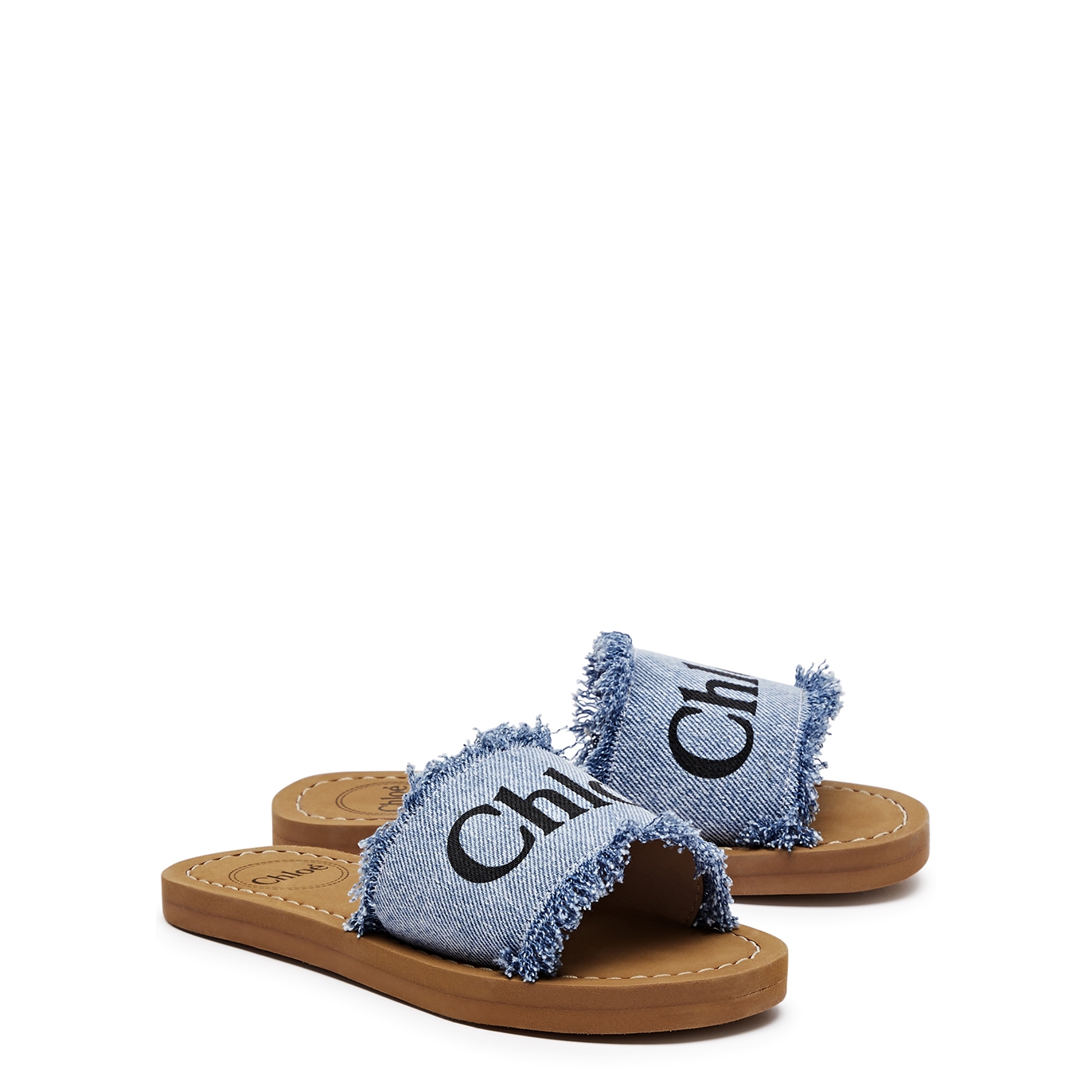 Chloé Kids Logo Denim Sandals (it28-it34) In Blue Blue