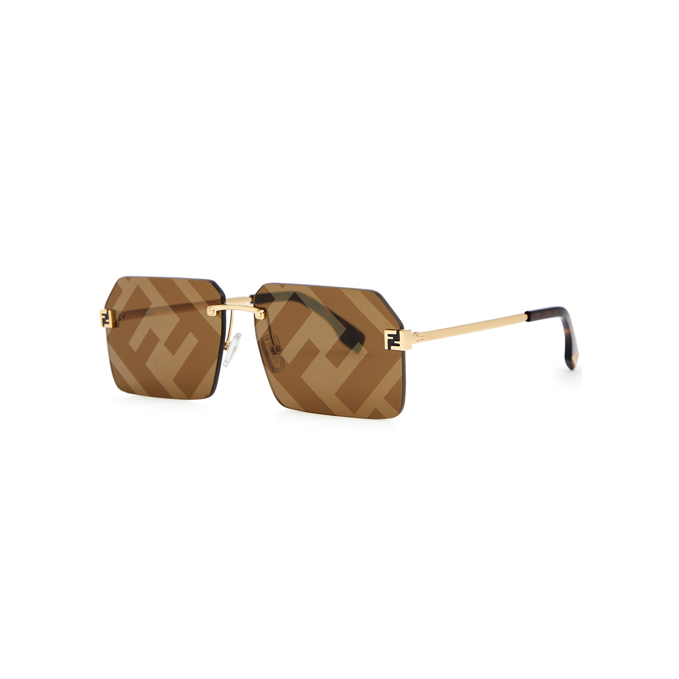 Fendi Rimless Rectangle-frame Sunglasses In Gold/brown Mirror