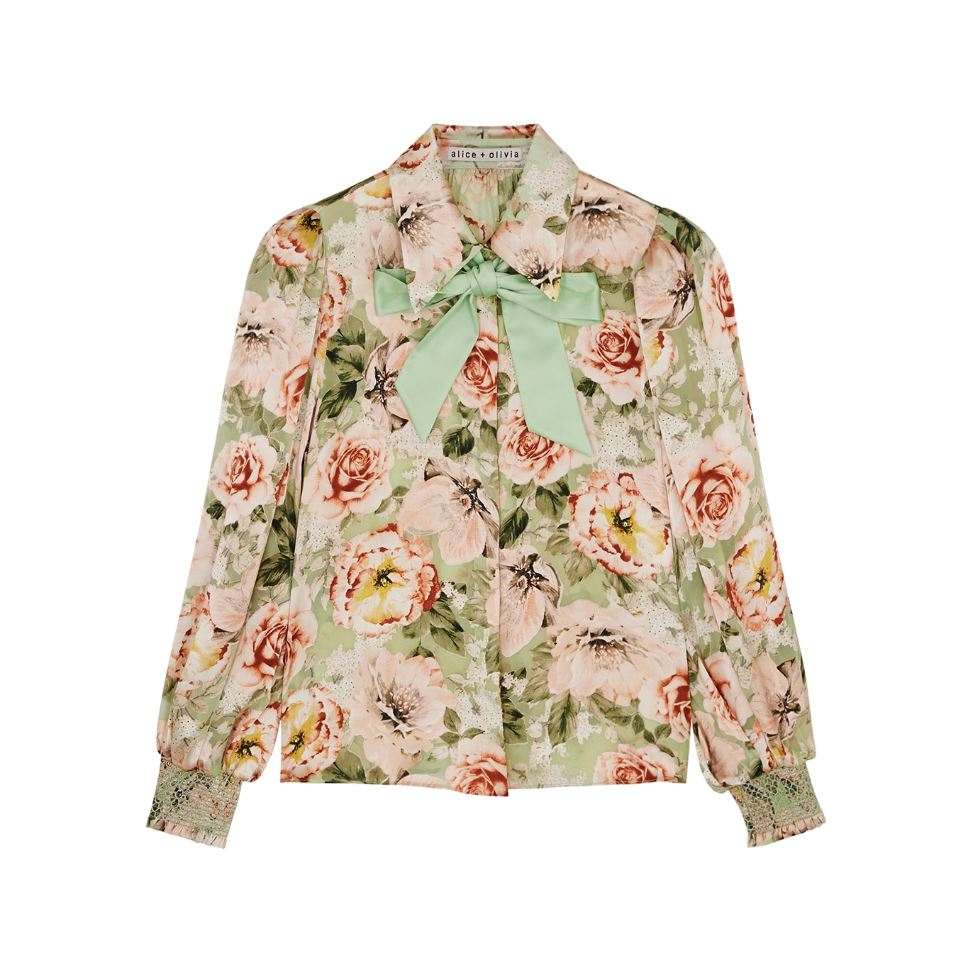 Alice And Olivia Brentley Floral Tie-neck Button-front Blouse In
