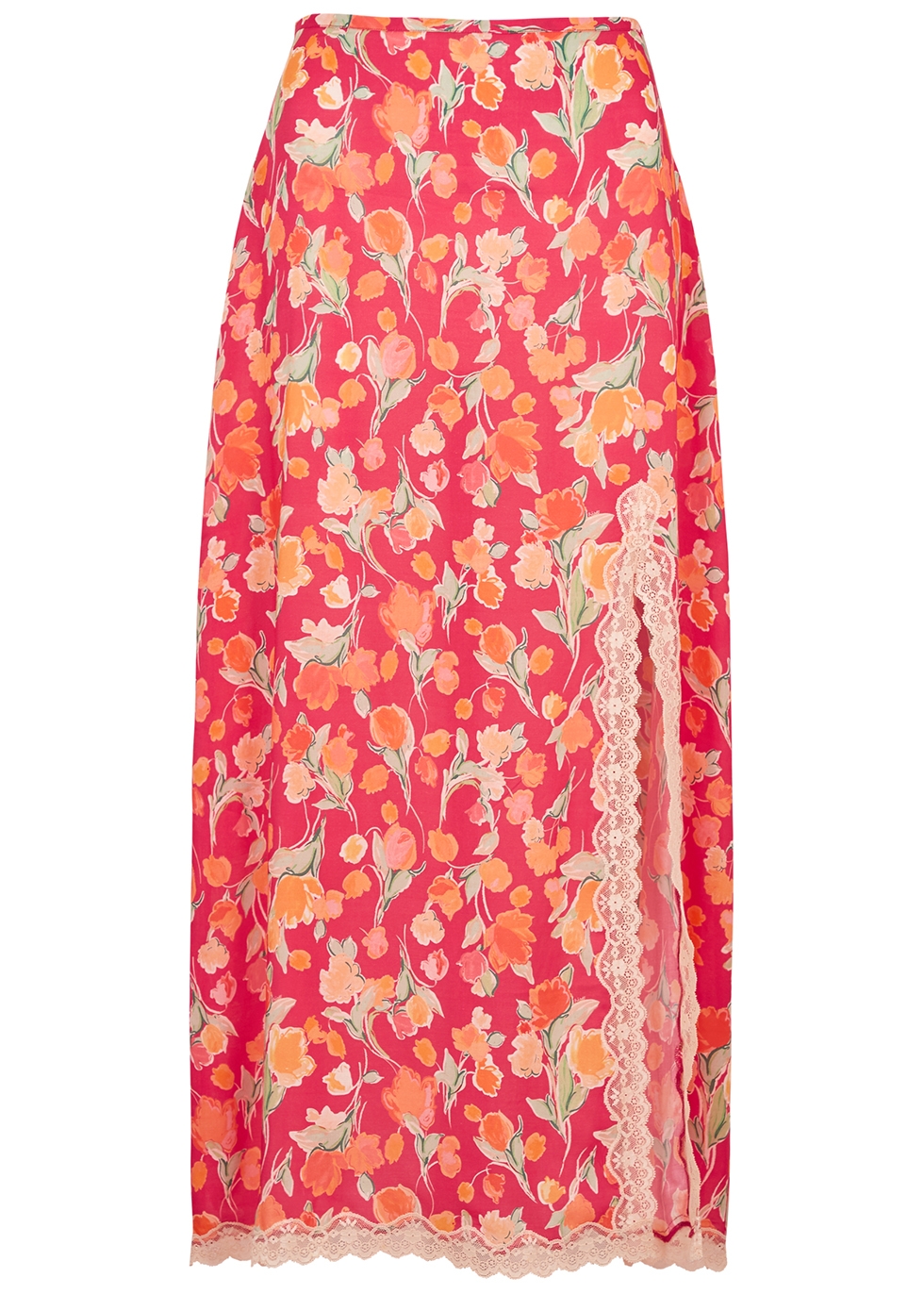 Rixo Sibilla floral-print lace-trimmed midi skirt - Harvey Nichols
