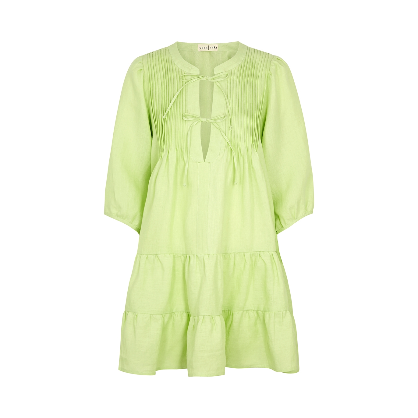 Casa Raki Katja Tiered Linen Mini Dress - Lime - S