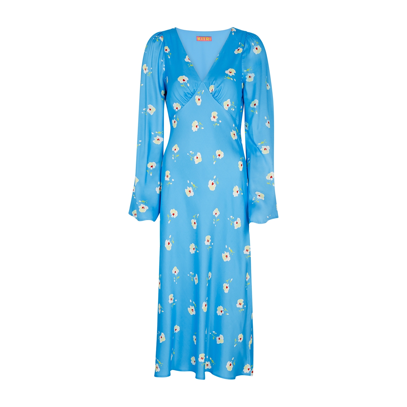 Kitri Libby Floral-print Satin Midi Dress In Blue | ModeSens