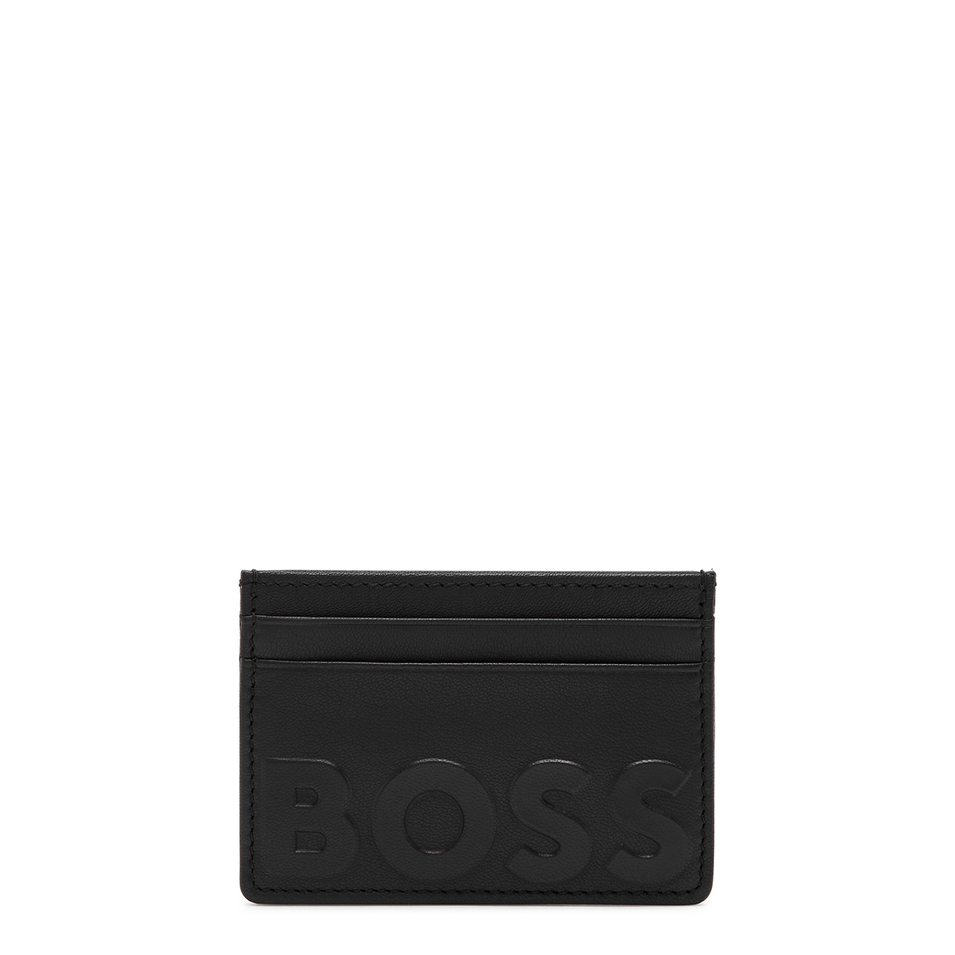 Hugo Boss Logo-embossed Leather Card Holder In Black