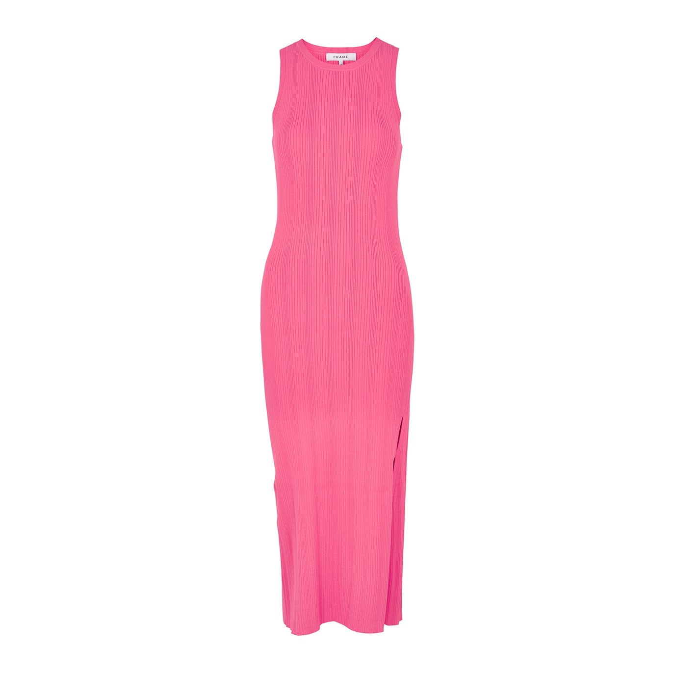 Frame Cut-out Ribbed-knit Midi Dress In Pink