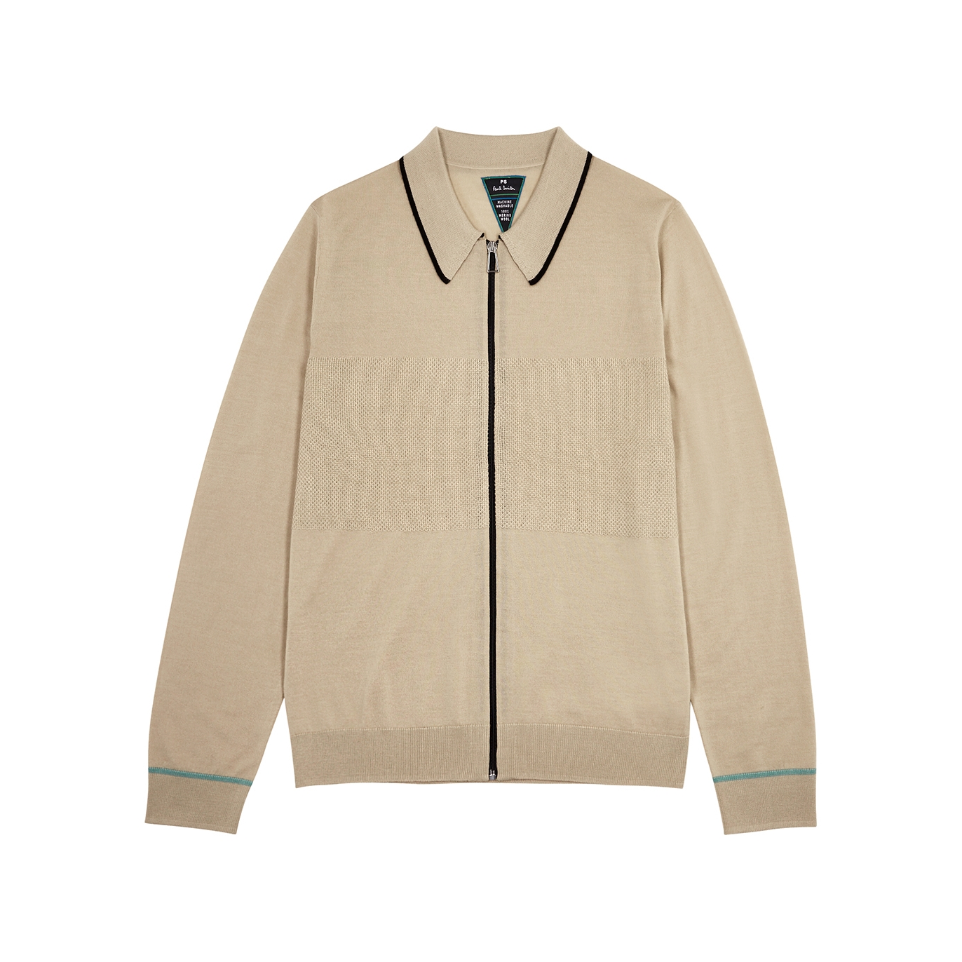 PS BY PAUL SMITH WAFFLE-KNIT PANELLED WOOL CARDIGAN