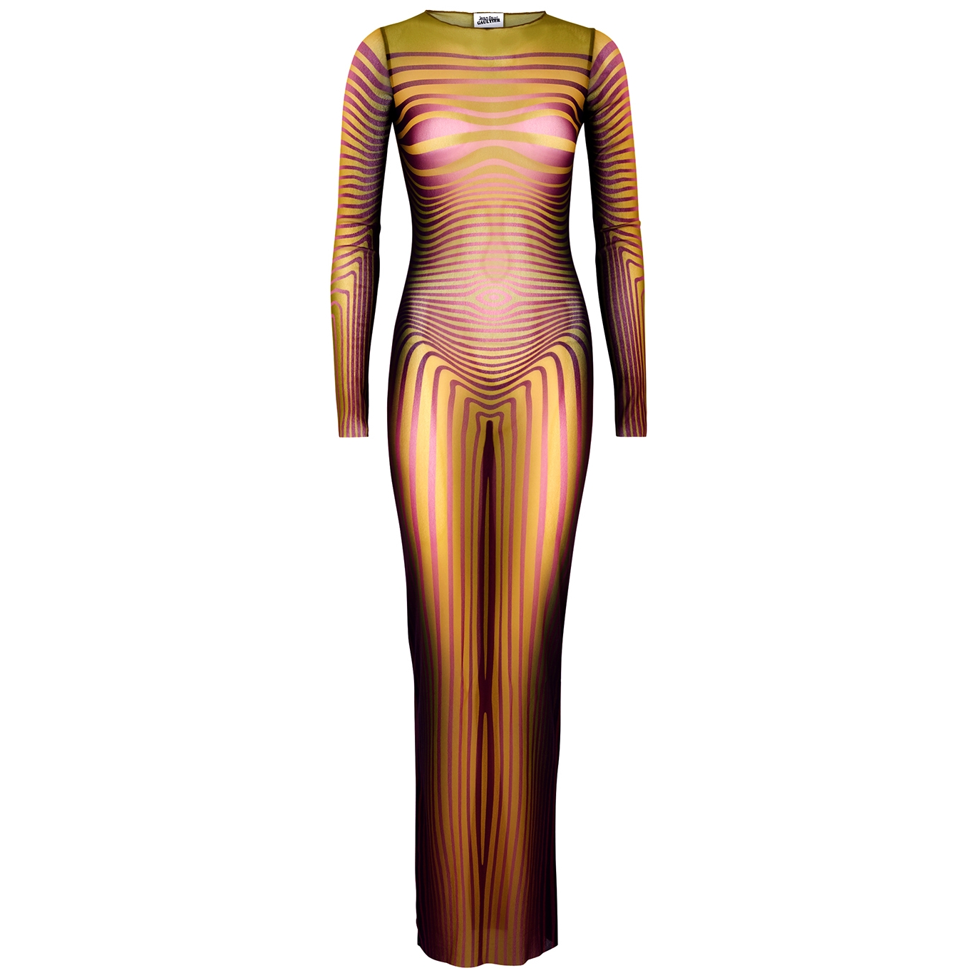 JEAN PAUL GAULTIER BODY MOPHING PRINTED TULLE MAXI DRESS