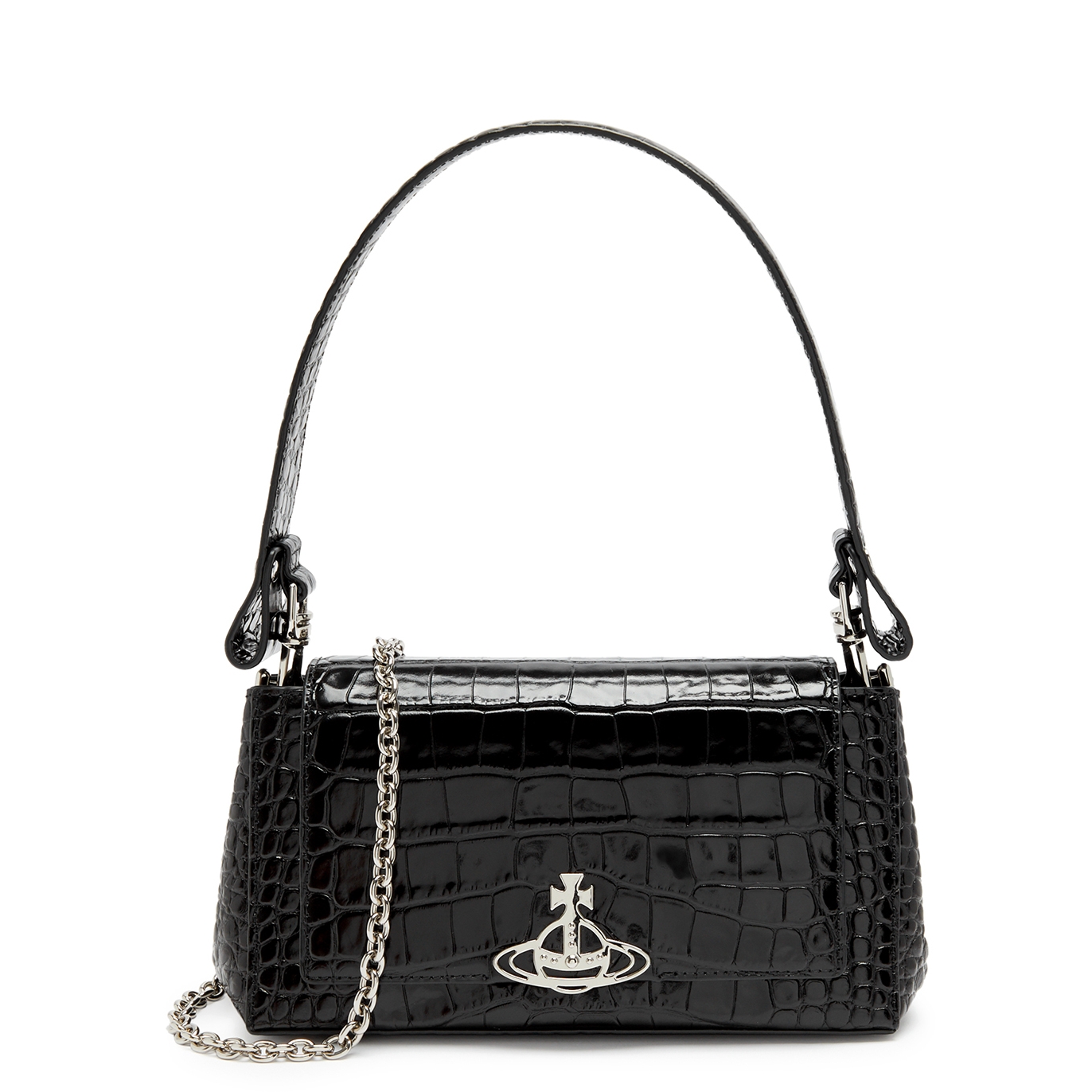 Vivienne Westwood Hazel Medium Crocodile-effect Leather Shoulder Bag In Black