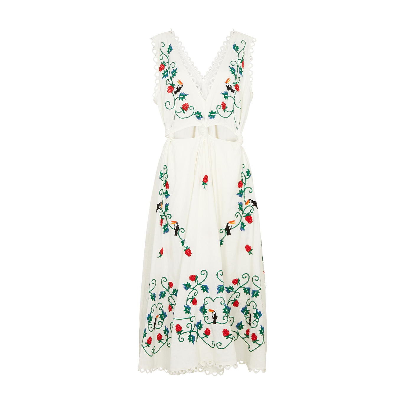 Farm Rio Embroidered Midi Dress In White | ModeSens