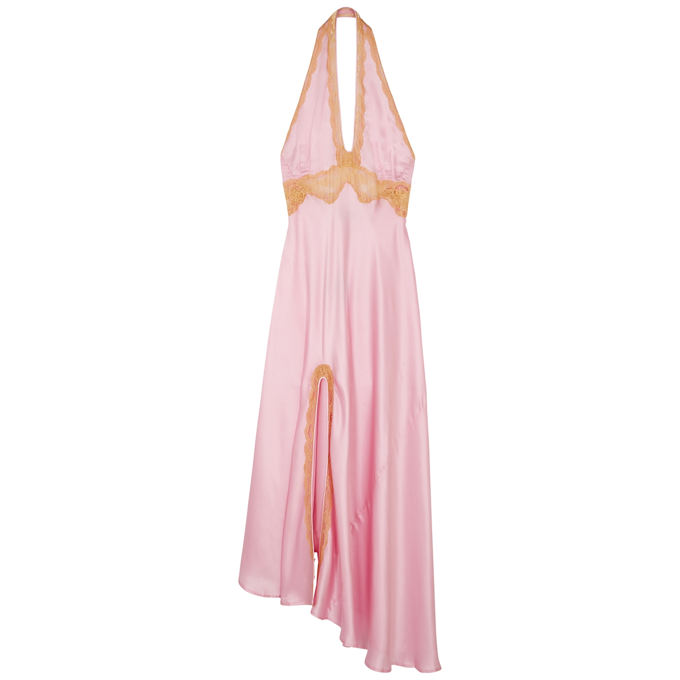 De La Vali Flora Lace-trimmed Silk-satin Maxi Dress