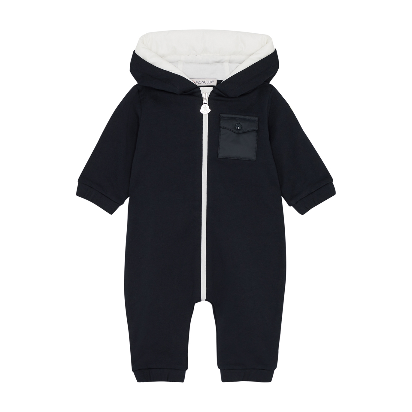 Moncler Blue Babygrow For Baby Boy With Logo In Navy & Other