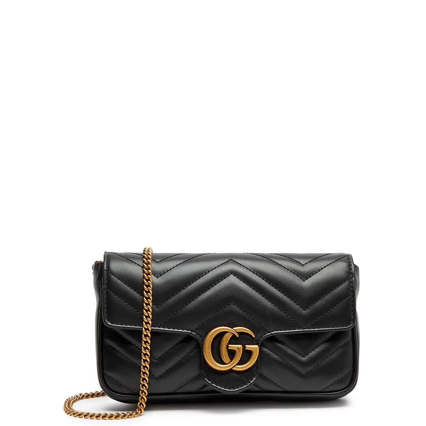 Gucci Black GG Marmont Leather Mini Chain Bag, Leather
