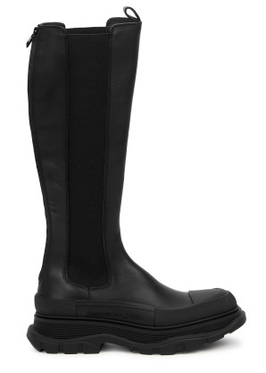 Alexander McQueen Tread black leather knee-high Chelsea boots