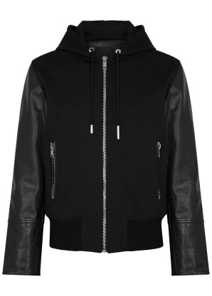 Givenchy Black hooded leather and jersey jacket