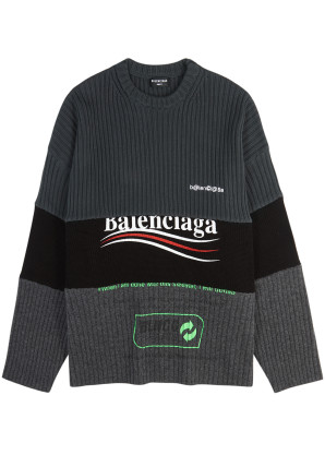 Balenciaga Logo-print panelled cotton and wool sweatshirt 