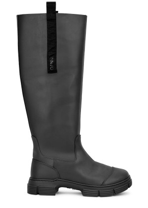 Ganni Black rubberised knee-high boots