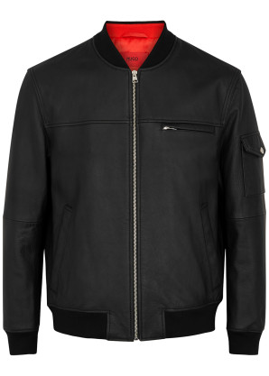 HUGO Livius black leather bomber jacket 