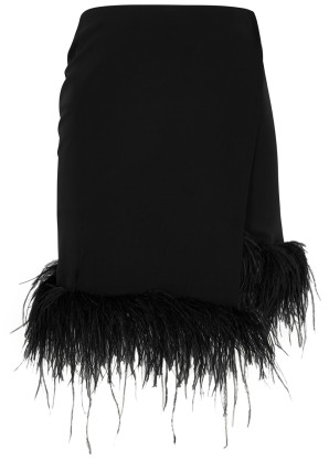 De La Vali Espresso black feather-trimmed mini skirt 