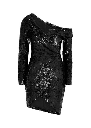Lavish Alice Black asymmetric sequin mini dress