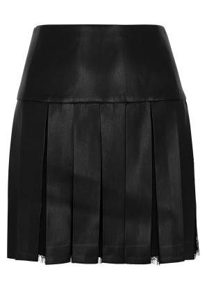 Alice + Olivia Emilie black pleated vegan leather mini skirt 