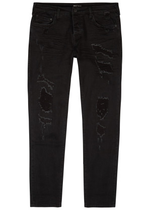 True Religion Rocco black distressed slim-leg jeans
