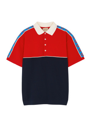 Gucci KIDS Red panelled stretch-cotton polo shirt 