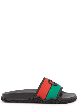 Gucci KIDS Black striped logo rubber sliders 