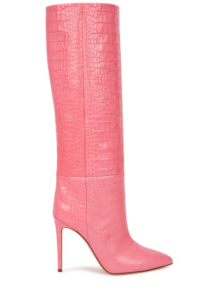 Paris Texas 105 pink crocodile-effect leather knee-high boots