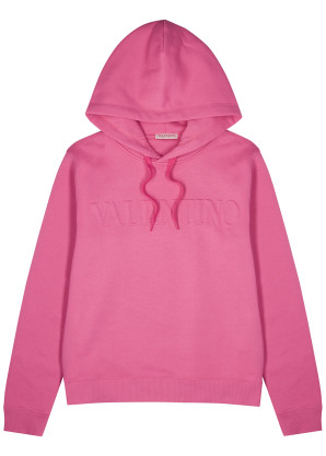 Valentino Pink logo hooded cotton sweatshirt