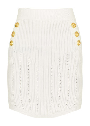 Balmain White ribbed-knit mini skirt