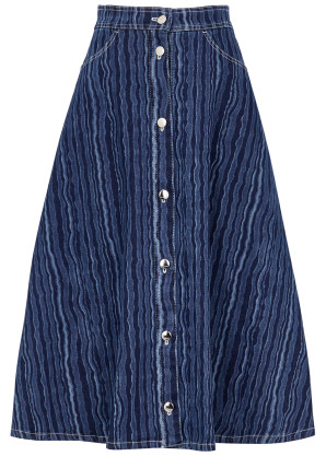 Marni Blue printed stretch-denim midi skirt