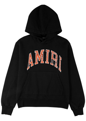 Amiri Black logo-appliquéd hooded cotton sweatshirt