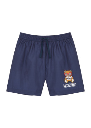 MOSCHINO KIDS Blue logo-print shell swim shorts (10-12 years)