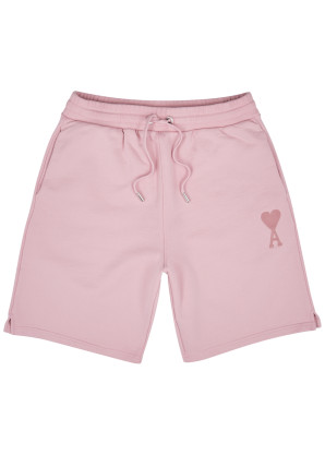 AMI Paris Pink logo-embroidered cotton shorts