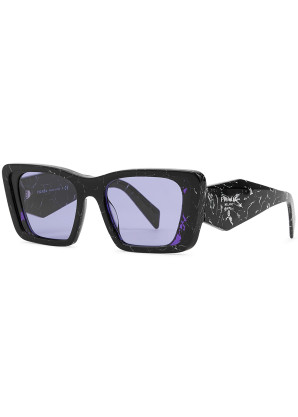 Prada Black marble-effect rectangle-frame sunglasses 