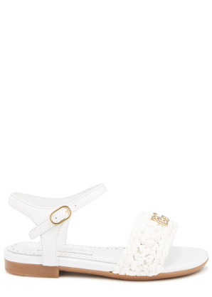 Dolce & Gabbana KIDS White leather and raffia sandals (IT24-IT28)