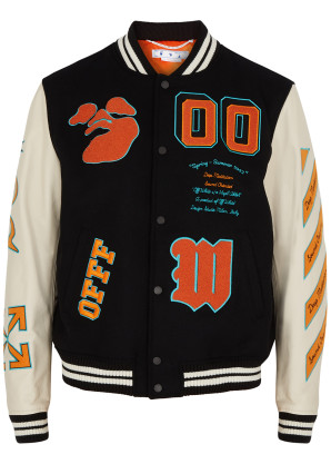 Off-White Black wool-blend and leather varsity jacket 