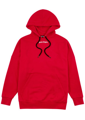 Palm Angels Red logo hooded cotton sweatshirt 