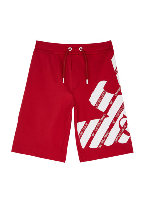 Emporio Armani KIDS Red logo stretch-cotton shorts