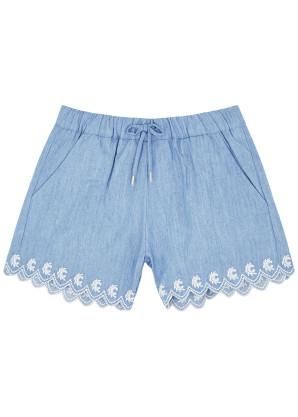 Chloé KIDS Blue embroidered chambray shorts (2-3 years)