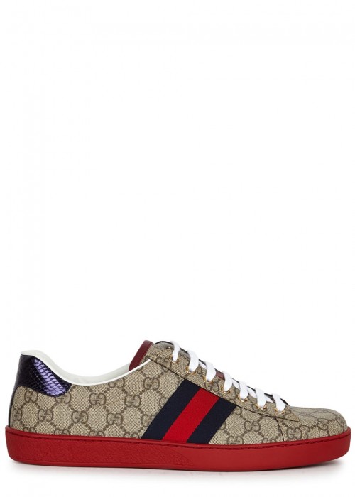 Gucci Taupe Monogrammed Coated Canvas Trainers In Beige | ModeSens