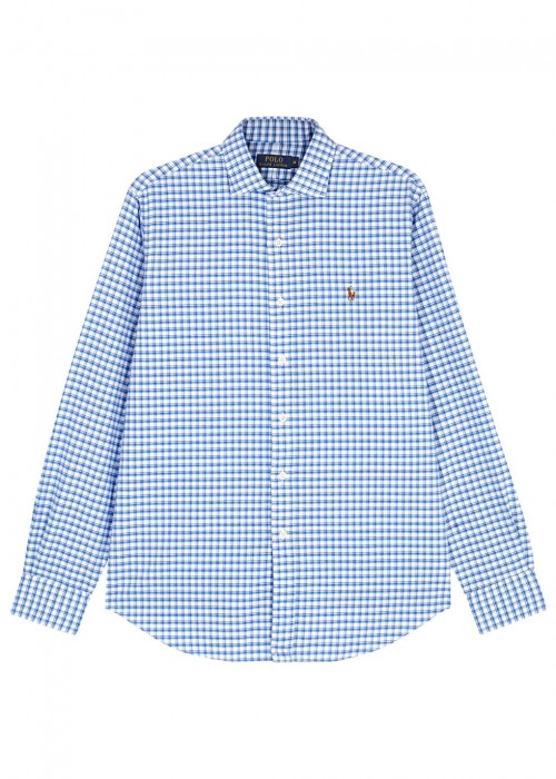 Polo Ralph Lauren Checked Custom Cotton Shirt In Blue And White | ModeSens